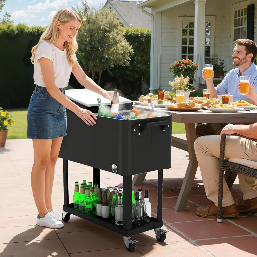 Portable Wheeled Patio Cooler Cart,Bottle Opener & Drainage,Outdoor Beverage Ice Chest, Custom