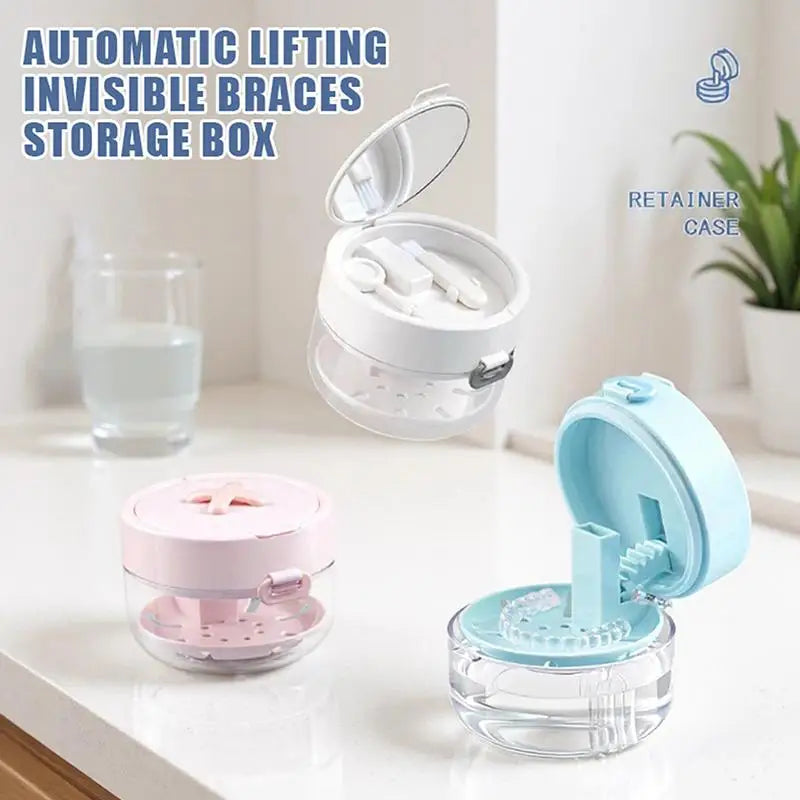 Portable 2 In 1 Multi-layer Denture Retainer Case With Clip-on Cap Cleaning Storage Box With Cleaning Brush No-Leak Oral Box