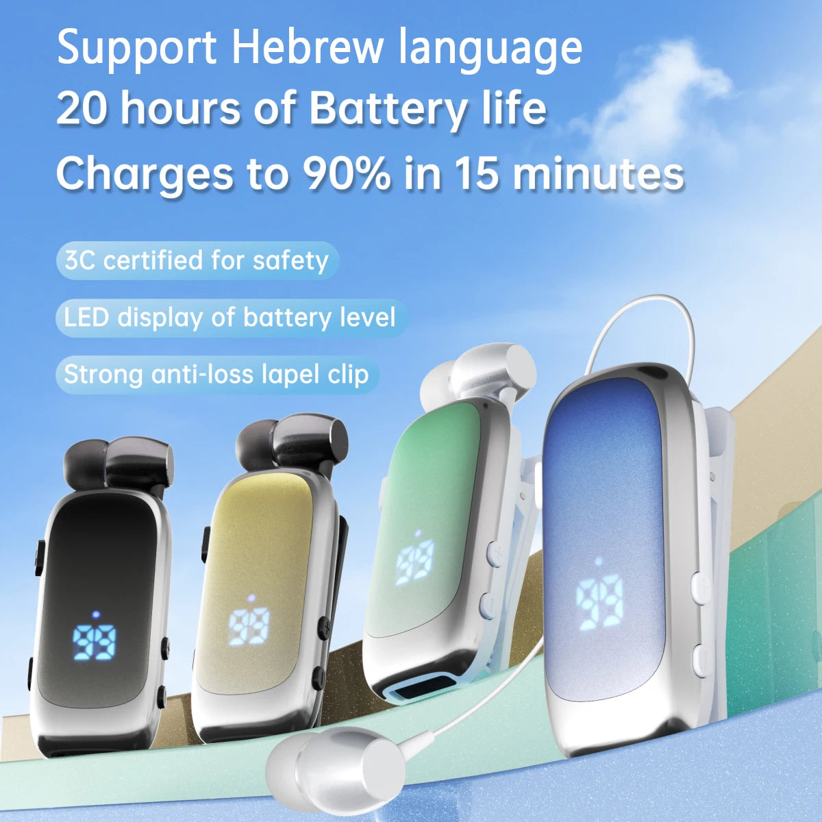 2026 K88pro Hebrew V6.0 Bluetooth Clip on Headset Mini Business Headphones Wireless Earphone Lotus Earbud Handsfree 20H Working