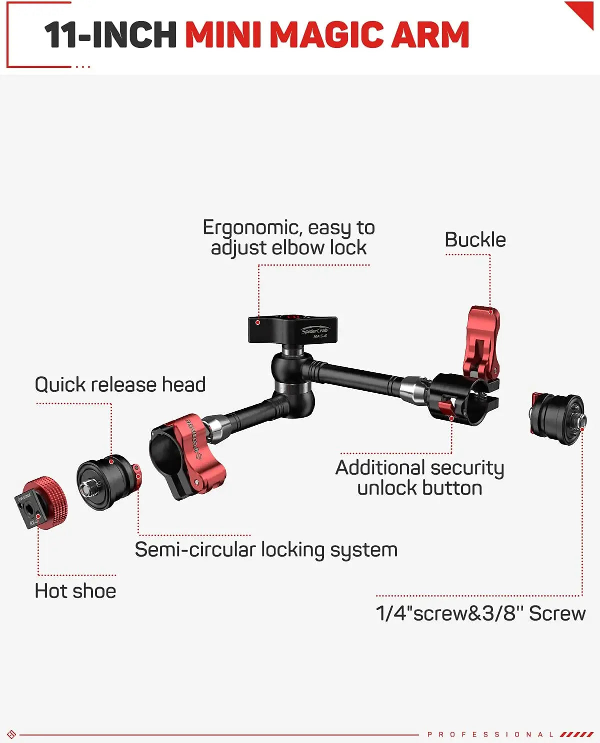 IFOOTAGE Spider Crab Magic Arm Adjustable with Shoe Mount and 1/4'' & 3/8" Tripod Screw for DSLR Camera Rig