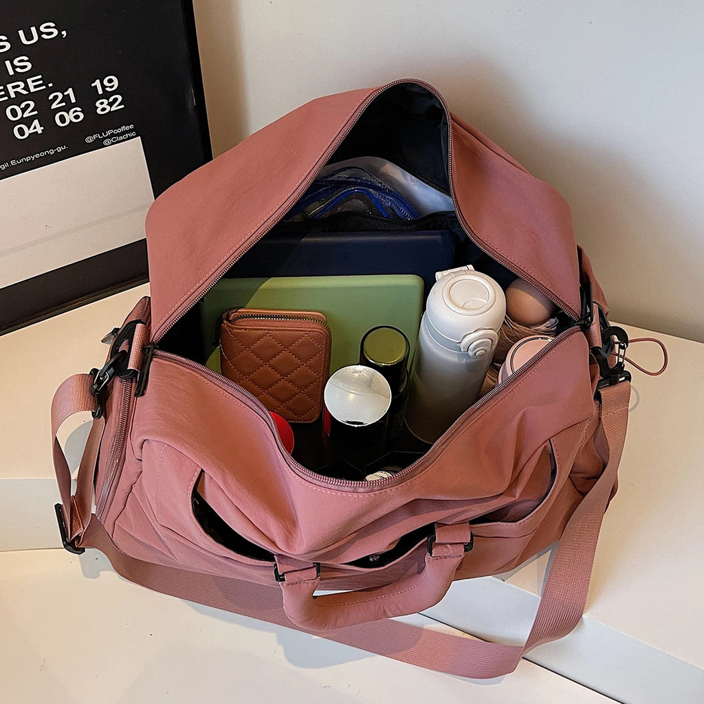 Expandable Portable Travel Bag for Men and Women, Lightweight Large-Capacity Luggage Bag for Short Trips, Fitness Travel Trolley Case with Additional Bag and Shoe Compartment
