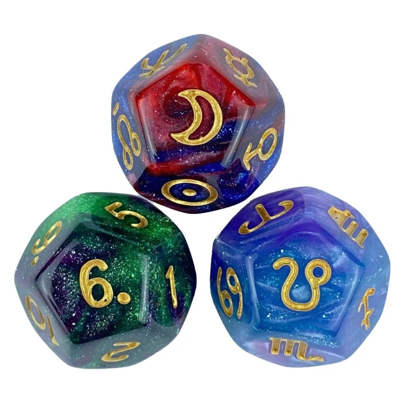 3Pcs Astrologys Dices 12-Sided Dices Divinations Tool Tarots Constellations Dices 54DE