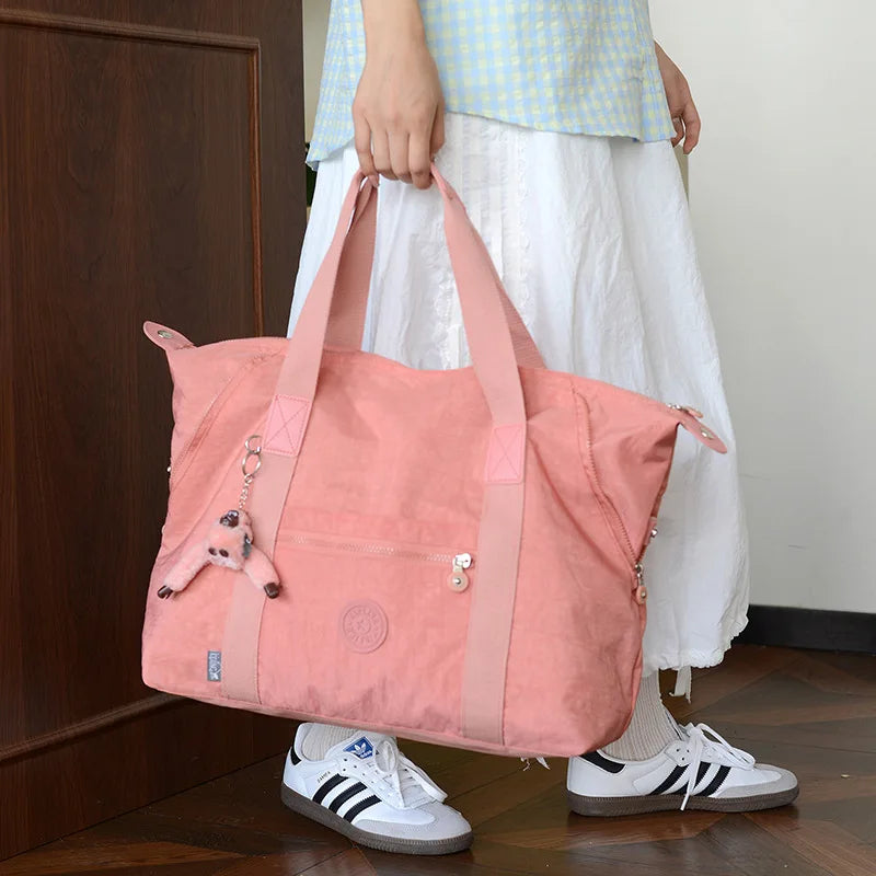 Travel Bag Large Capacity Washed Cloth Lightweight Short Trip Fitness Bag Monkey Pendant Luggage Bag Unisex Street Style