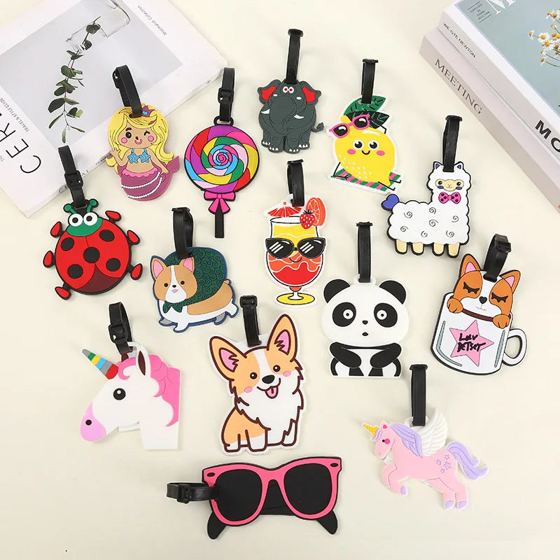 1pc Cartoon Cute Luggage Tag Creative Animal Silicone Luggage Tags Suitcase Tag Id Name Lable Small Pendant Travel Accessories