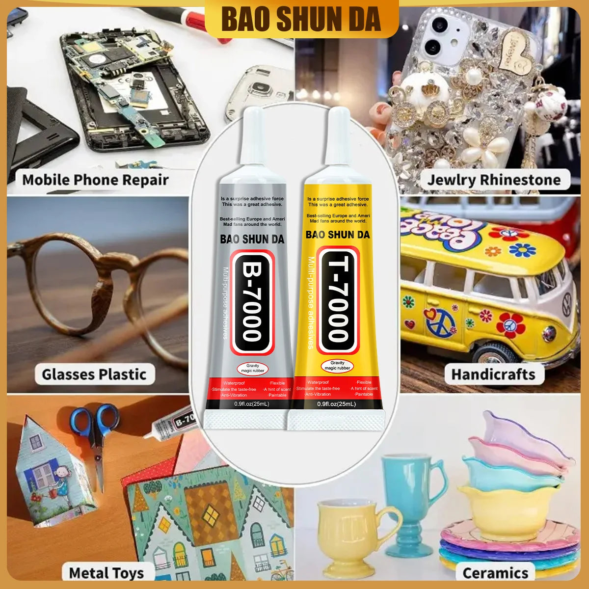 Transparent adhesive B-7000 and black T-7000, 25ml/50ml/110ml, handmade jewelry, quick-drying waterproof resin glue, phone screen repair glue, universal adhesive for DIY jewelry
