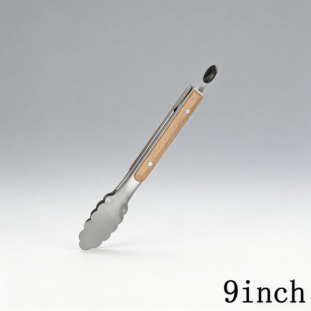 1Pcs Stainless Steel Food Tongs Heavy Duty Kitchen Tongs with Wooden Handle for Cooking Grilling BBQ 9-16 Inch Length