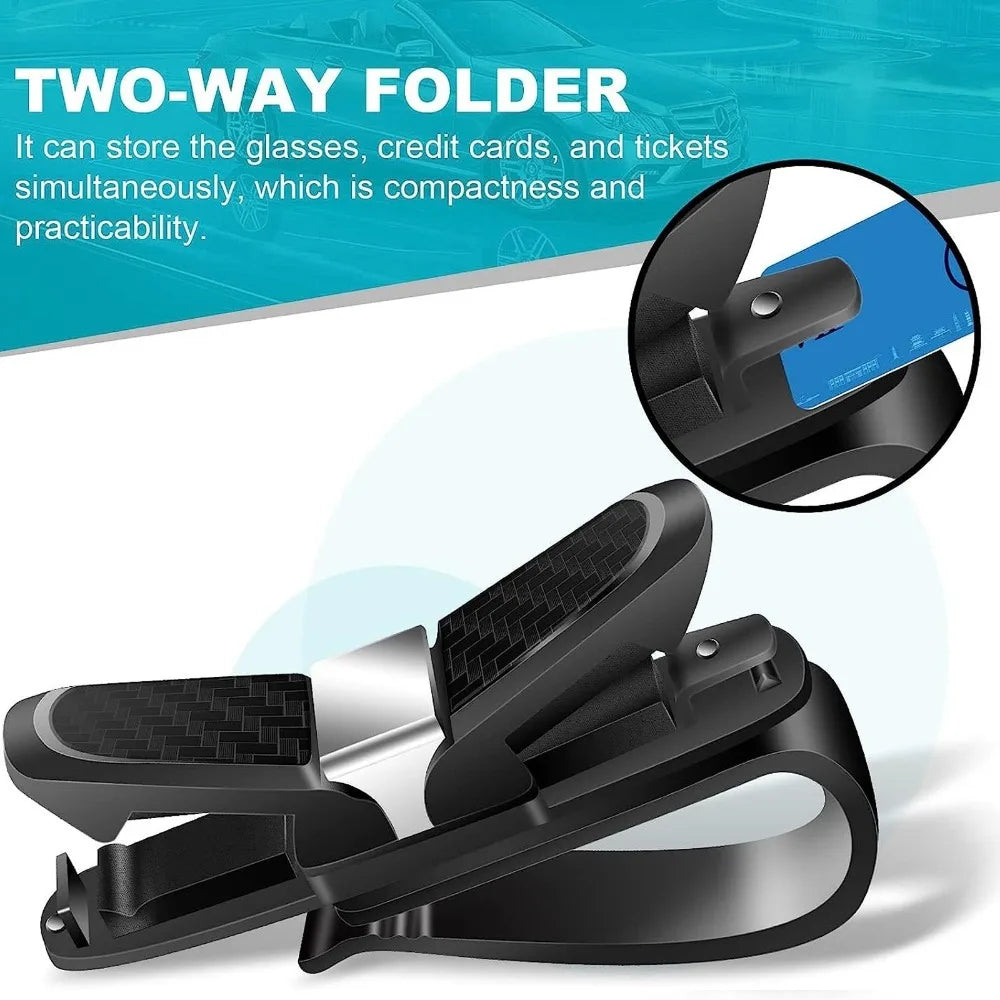 Ticket Card Receipt Clipboard Fastener Glasses Holder Carbon Fiber Car Sun Visor Sunglasses Clip 180 Degree Rotational Double Ended Mount Auto Interior Storage Organizer Accessories Tools