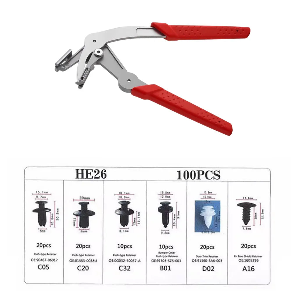 Rafford Car Body Clip Pliers Set with 100PCS Fasteners, Auto Trim Removal Tool Kit for Door Panel Bumper Rivet Clips