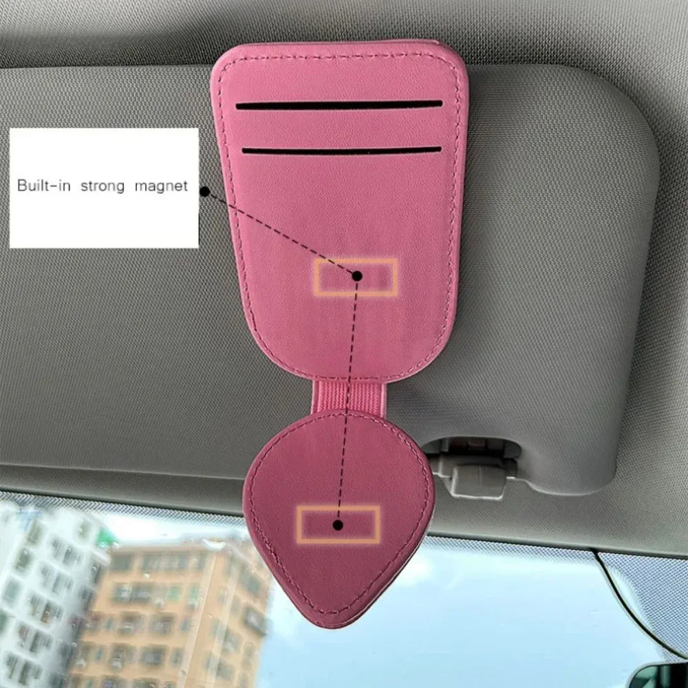 Car Sun Visor Glasses Holder - Multifunctional Sunglasses Clip, Card Ticket Organizer & Pen Case for Women