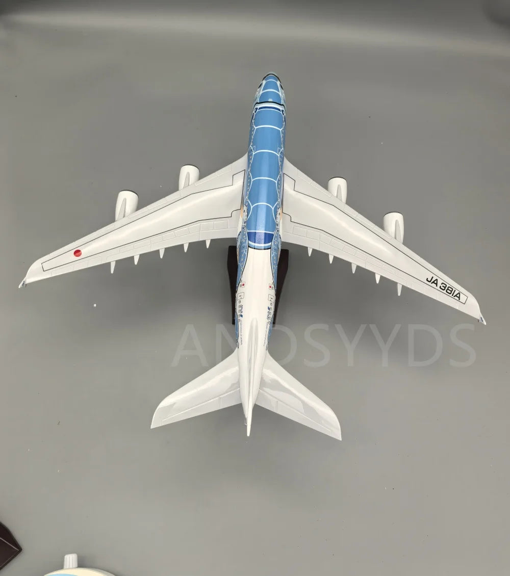 1/160 Scale 47CM Japan Air ANA Airbus A380 Model Plane Cartoon Sea Turtle Airlines Blue Diecast Airplane Toys For Child  Display