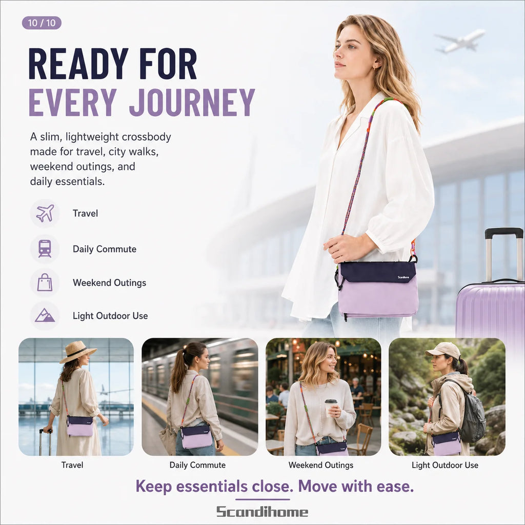 RFID Blocking Travel Crossbody Bag Ultralight Small Shoulder Phone Bag Waterproof Nylon Passport Wallet Organizer for Women