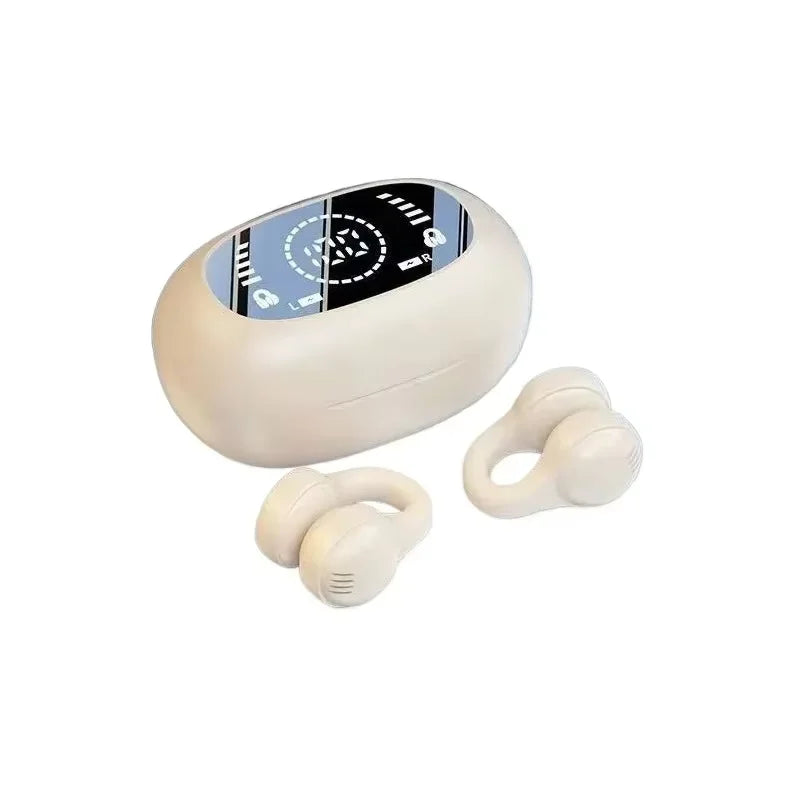 New Wireless Headset Mirror-Style Digital Display Soft Silicone Ear Clip Headphones with Noise Reduction and Lossless for Sports