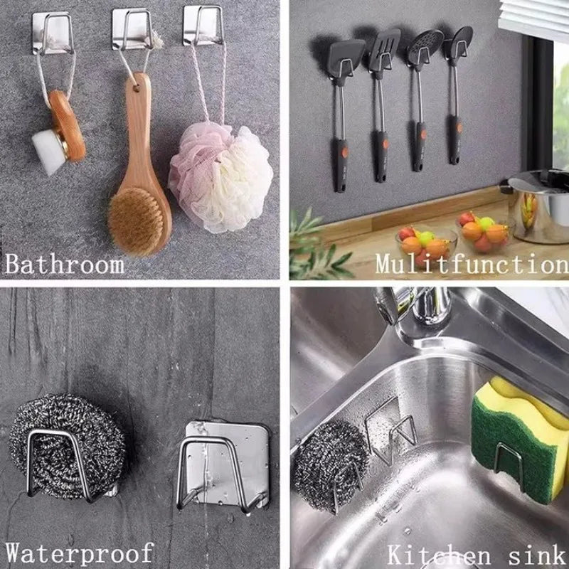 Kitchen Sponges Holder Self Adhesive Sink Sponges Drain Drying Rack Stainless Steel Storage Holder Kitchen Accessories