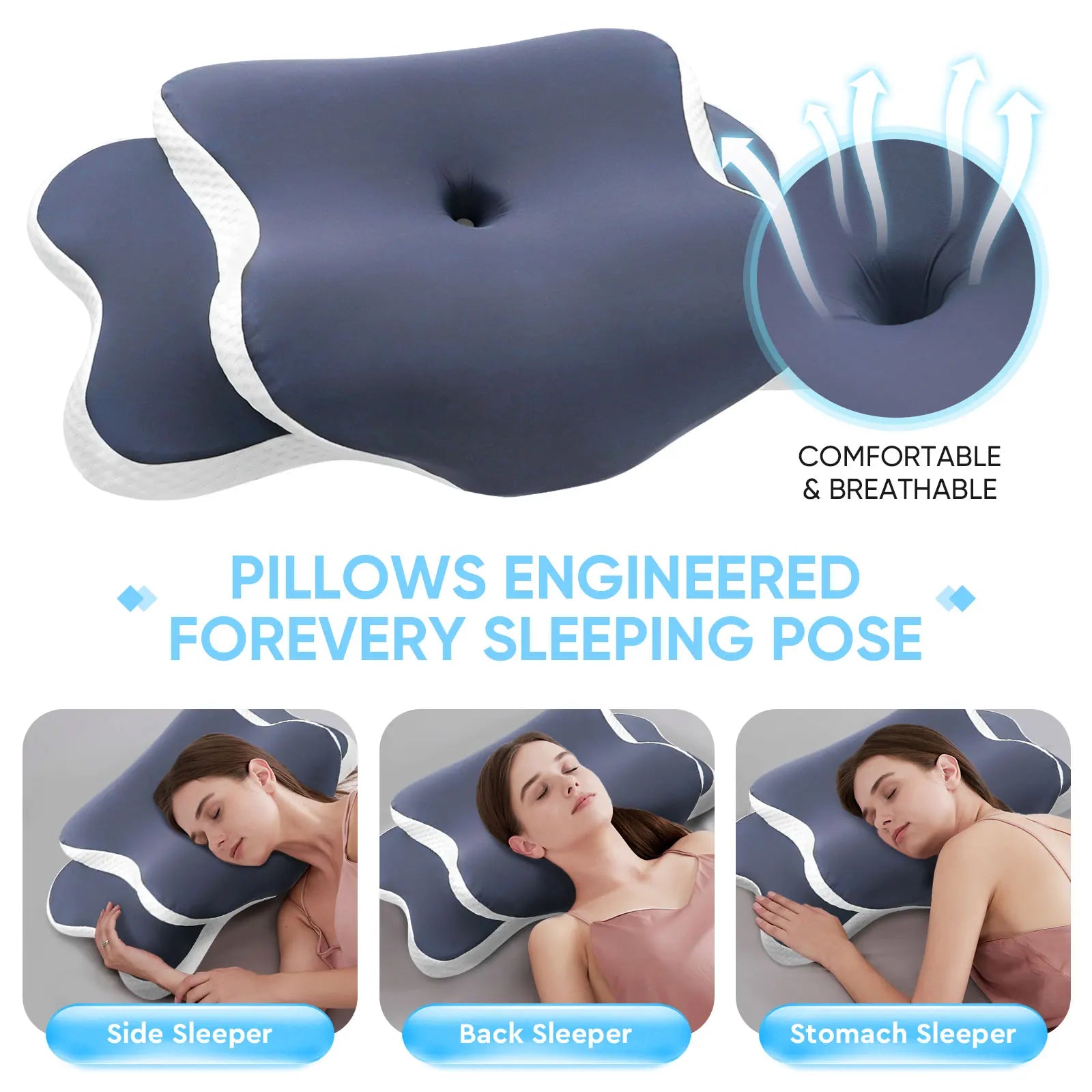 Memory Foam Contoured Cervical Pillow Orthopedic Neck Pain Relief Support for Side Back Stomach Sleepers Gift