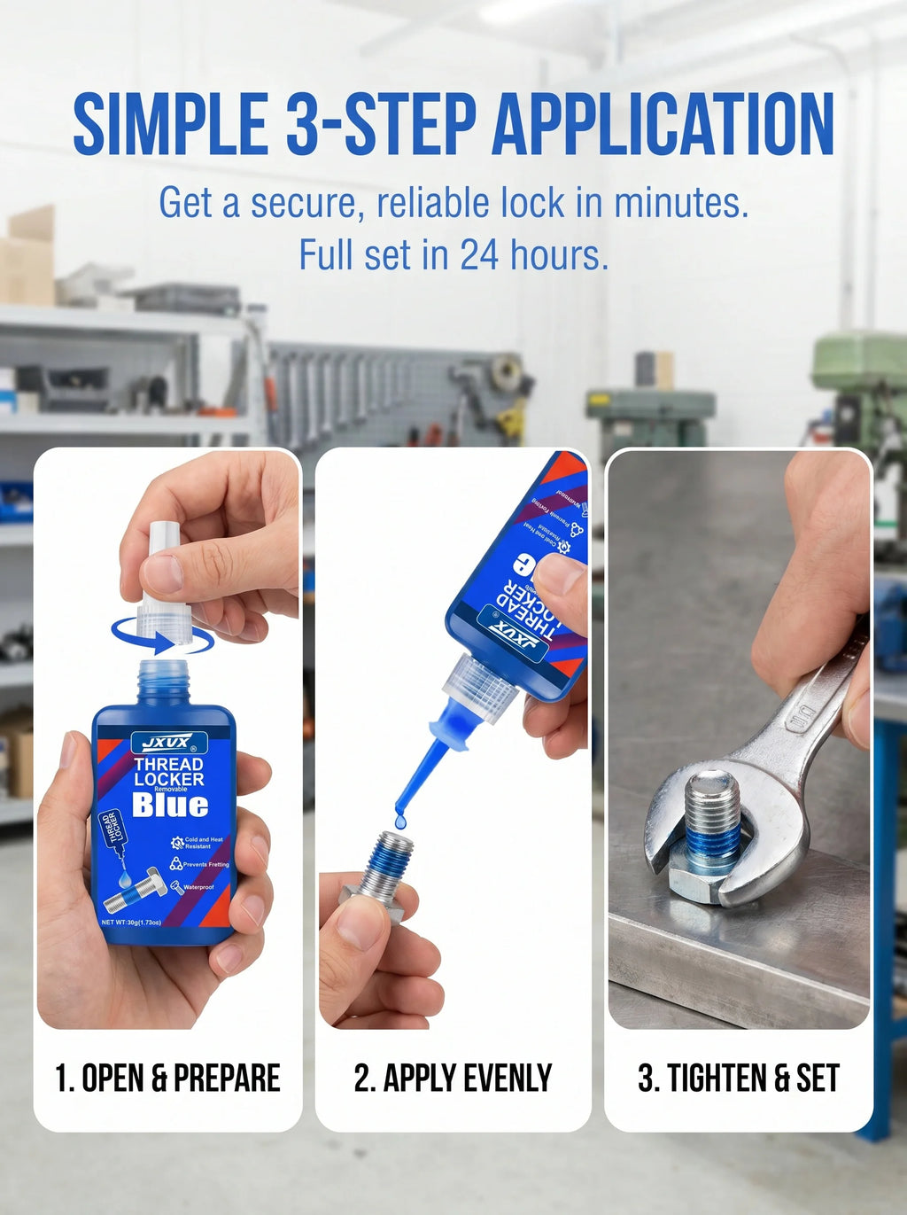 1–3 Pieces of 50ml Anaerobic Adhesive, Medium Strength, Quick-Drying Threadlocker, Oil and Water Resistant, Heat Resistant. Suitable for Metal Bolts, Nuts, and Screws