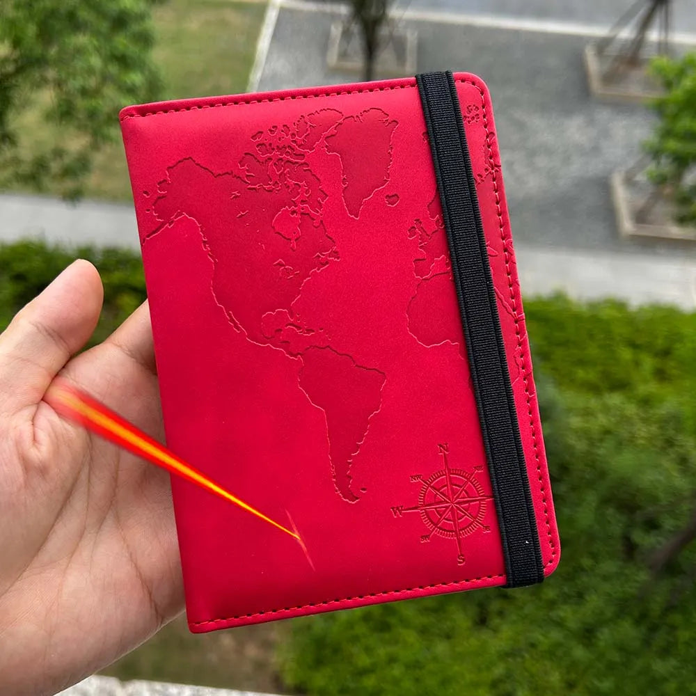 Rfid Blocking Personalised Passport Cover World Map Compass with Elastic Band Travel Essentials Passport Holder