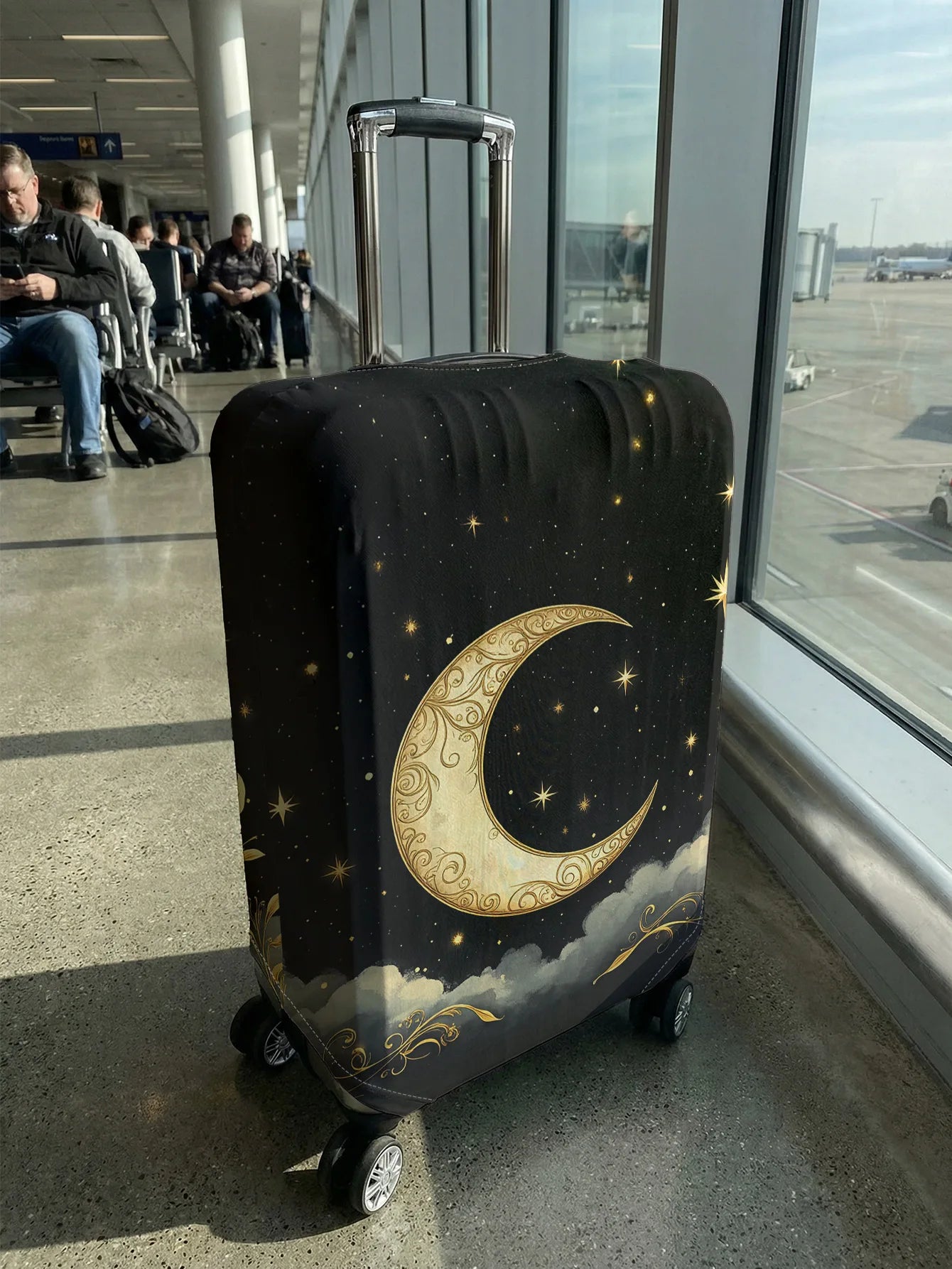 Black Gold Carved Moon Star Print Luggage Cover, Suitable for 18-32 Inch Luggage Cover, Luggage Handle Glove, Travel Accessories