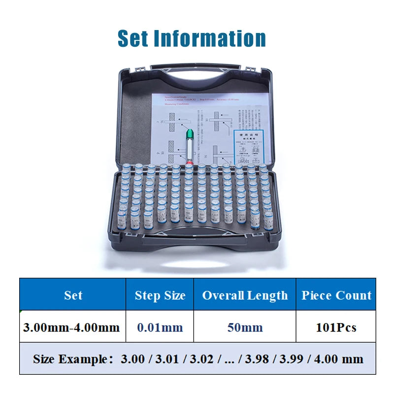 High Precision Pin Gauge Set Within 10mm, Step 0.01/0.05/0.1mm, GCr15 Steel, Small Size Tool for Hole Measurement, Customizable
