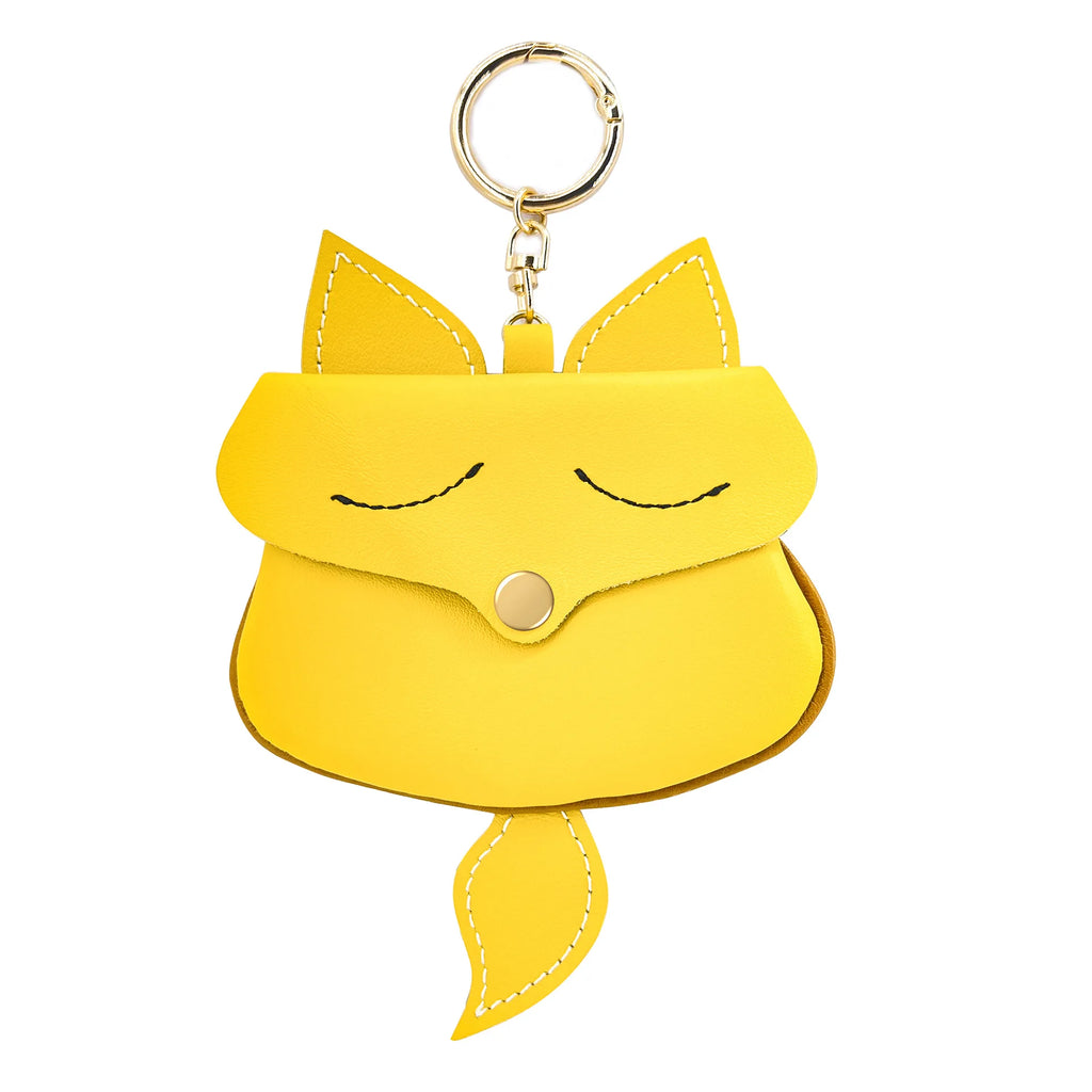 New Cow Leather Fox Keychain Bag Pendant Cute Car Key Ring Bag Parts Accessories For Women And Men Card Bag Holder