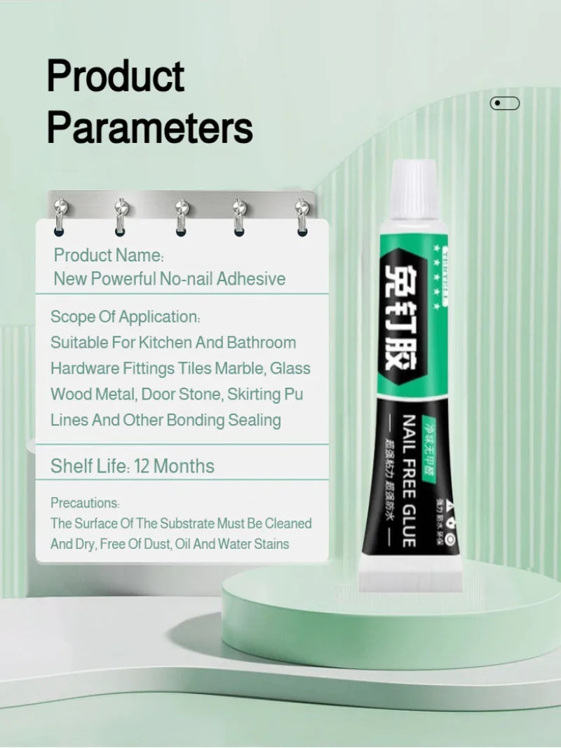 No Drill Strong Adhesive for Tile Wall and Metal Shelf Fast Drying White Latex Glue for Home Use Wall Mounting Bonding Solution