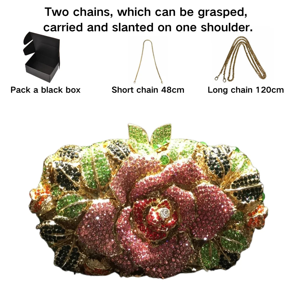 A flower cut-out diamond dinner bag, diamond bag, women's clutch