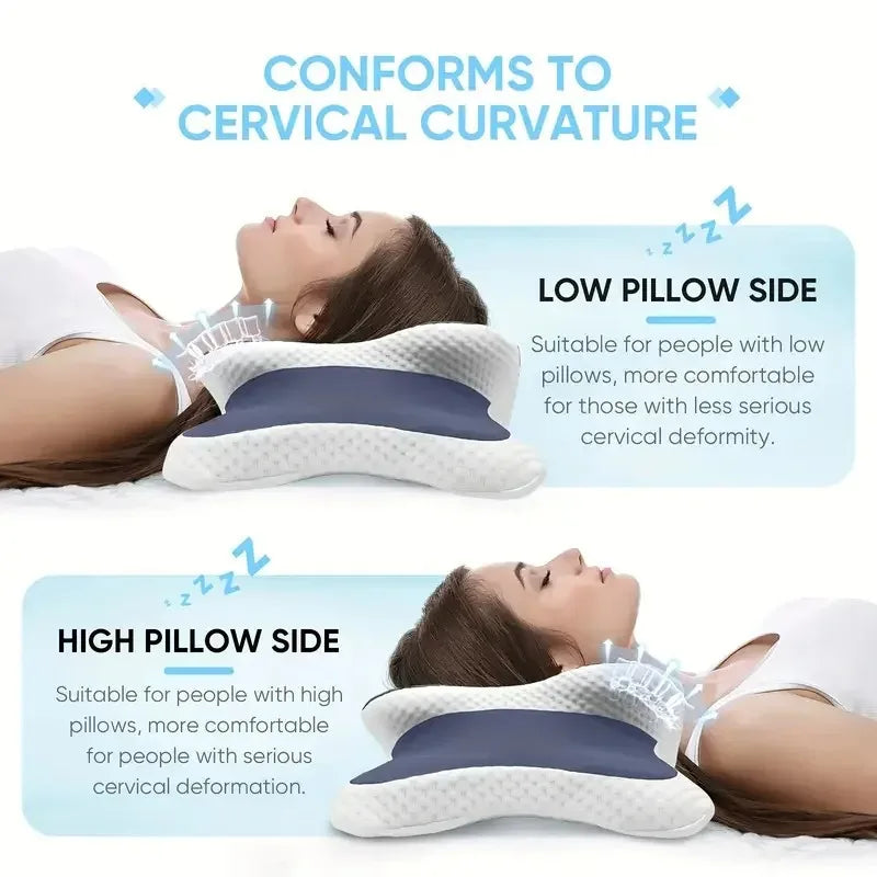 Dual Height Memory Foam Cervical Pillow with Armrest Grooves for Neck Pain Relief Ergonomic Orthopedic Support Side Back Sleeper
