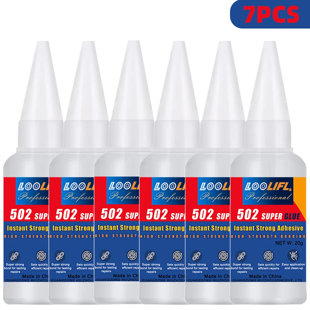 LOOLIFL 502 Super Glue 1-7Pcs X20g Instant Strong Adhesive Multi-Purpose Precision Glue for Plastic Wood Metal Rubber DIY Repair