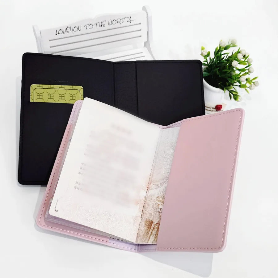 2PCS/Set Crown Graphic Lovers Passport Cover Case Card Holder Travel Accessories PU Leather Wallet Gift For Couples