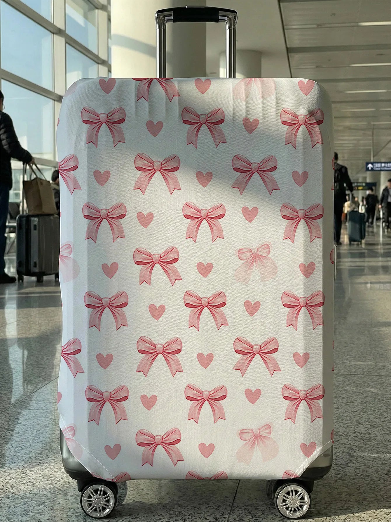 White Base Pink Bow Heart Full Print Luggage Cover, Suitable for 18-32 Inch Luggage Cover, Luggage Handle Glove, Travel Accessor