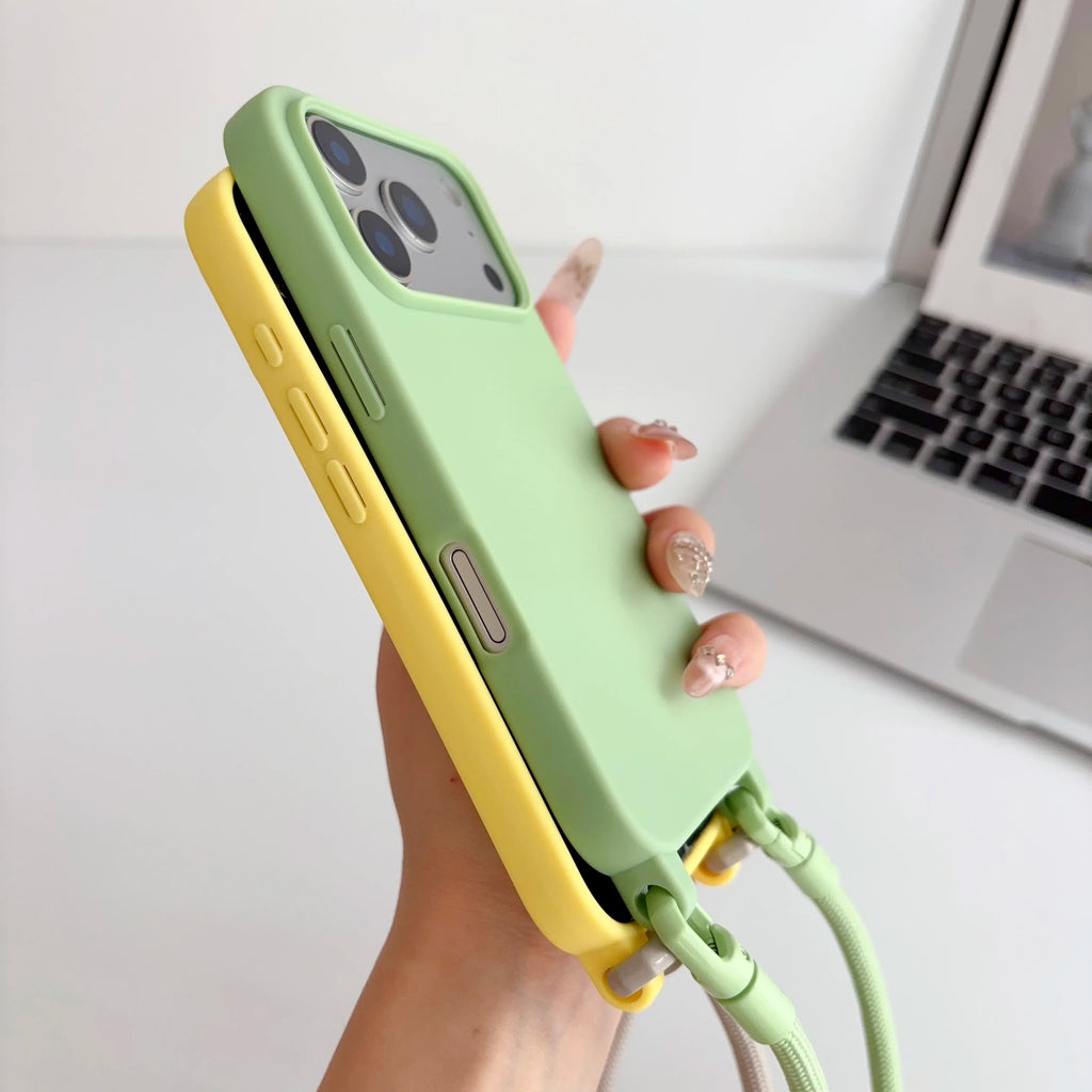 Candy Crossbody Necklace Strap Phone Case For iPhone 17 Pro Max Air 16 15 14 Plus 13 Pro Max 16e 17e Simple Lanyard Soft Cover