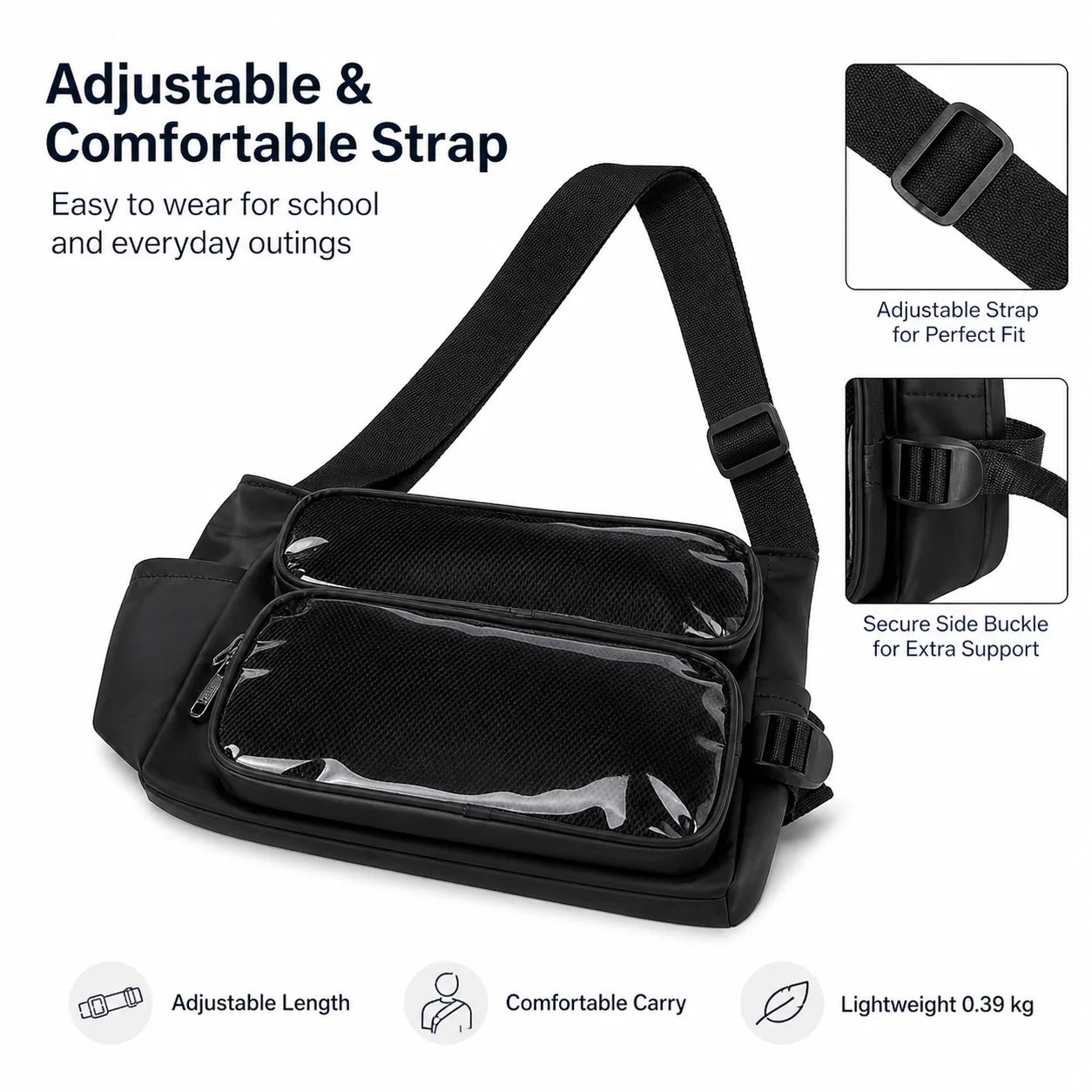 Academic Style Crossbody Bag Lightweight Polyester Shoulder Sling Bag for Daily Use School Travel Black / White / Blue / Green