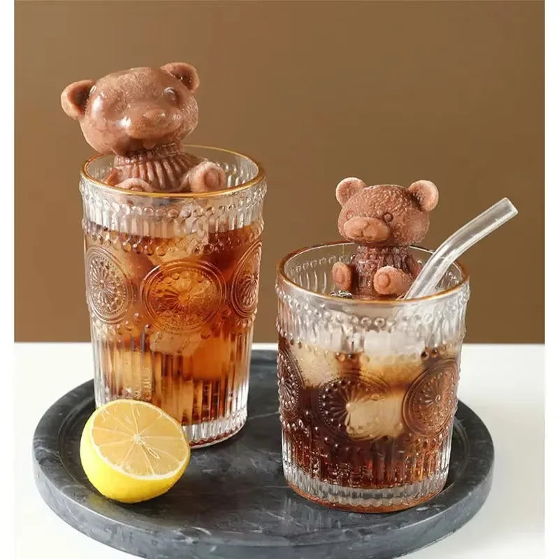 1-10PCS 3D Bear Ice Cube Mold Cube Silicone Bear Ice Grinder Ice Cream Coffee Making Tools Cold Drink DIY Ice Cream Molds