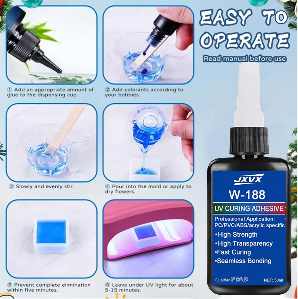 JXVX 1-3PCS New 50ml Strong UV W188 Adhesive, UV Curing Adhesive for Glass, Glass and Metal, ABS Bonding, UV Curing Lamp Welding
