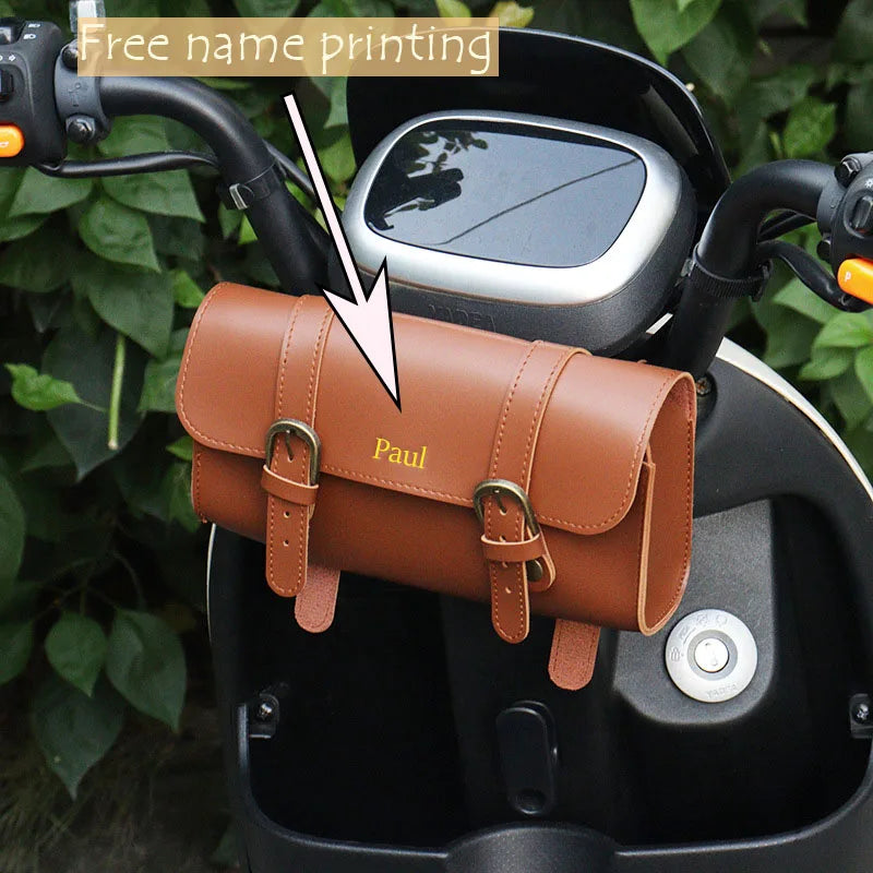 Free name print PU Leather Mountain Front Electric Folding Bike Bag Men and Women Exclusive Outdoor Cycling Bicycle Accessories