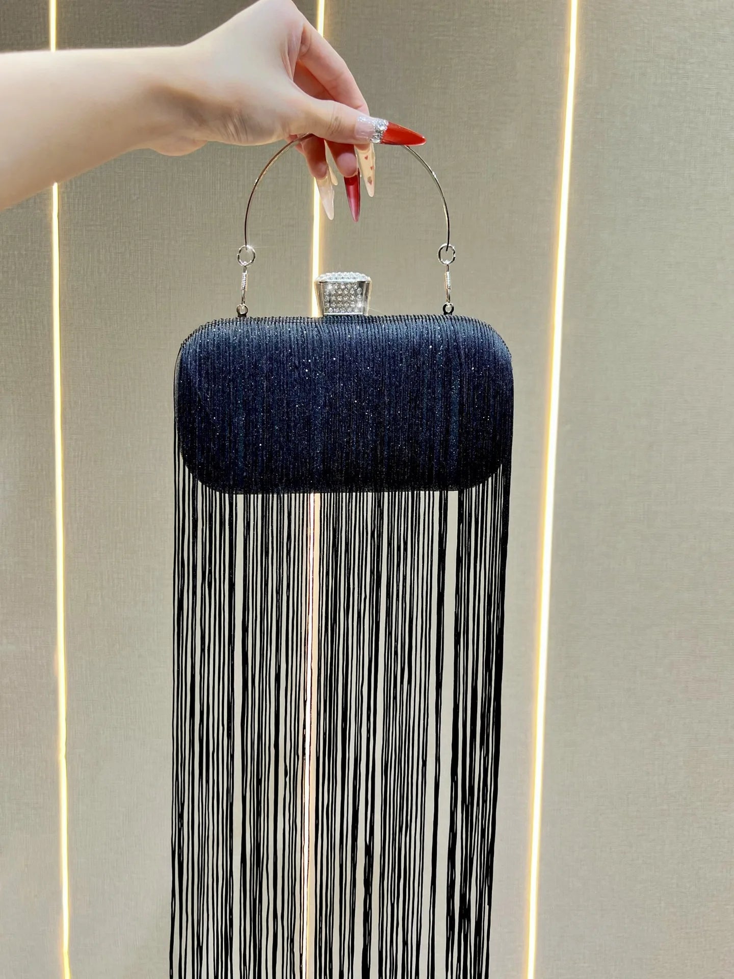 New Unique Sparkly Evening Bag with Long Tassels, Women Multi-purpose Handheld Shoulder Crossbody Purse for Formal Wedding Party