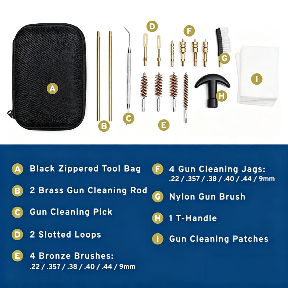 Universal Pistol Gun Cleaning Kit.22 .357 .38 9mm .45 Caliber Hunting Handgun Cleaning Tools for Shooting Maintenance