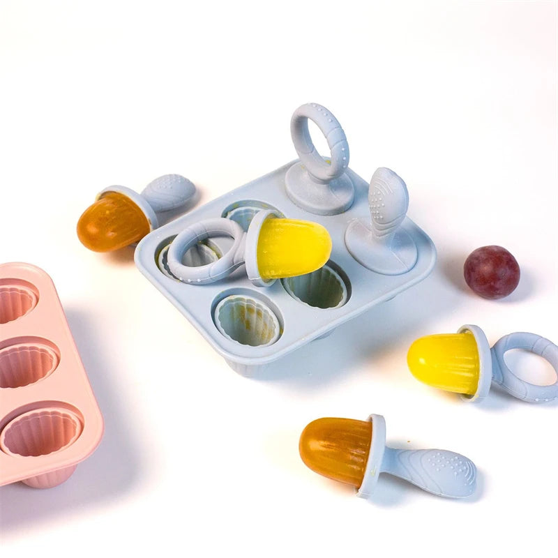 4/6 Cavity New Baby Teething Ice Cream Stick Mold Perfect for Freezing Milk Homemade Popsicles Summer Kitchen DIY Ice Cream Mold