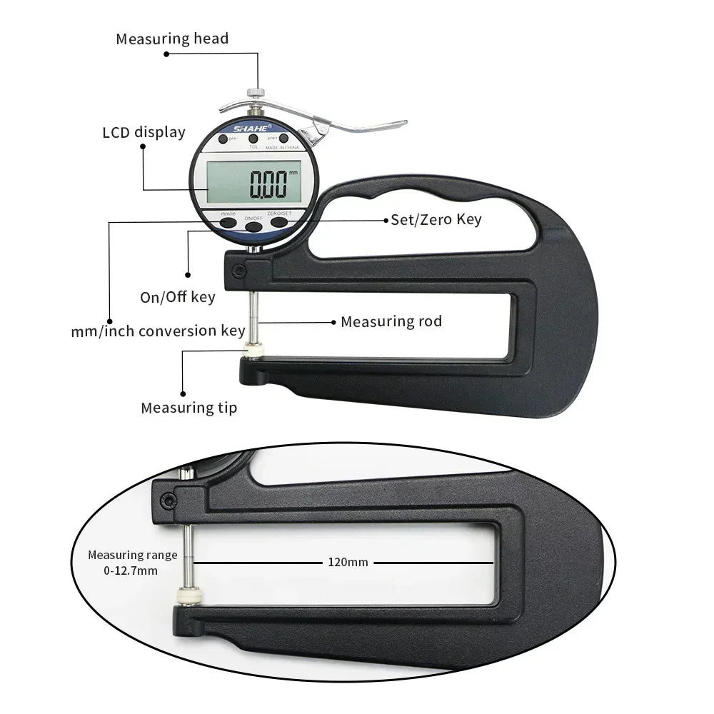 SHAHE Paper Measurement Tool 0-10/25 mm 0.01 mm High Accuracy Digital Thickness Gauge Measuring & Gauging Tools