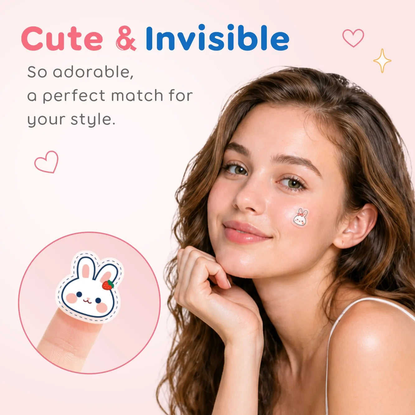 Cute Rabbit Acne Patches, 120 Pieces, Super Sweet for Girls, Hollow Design, Pink Series