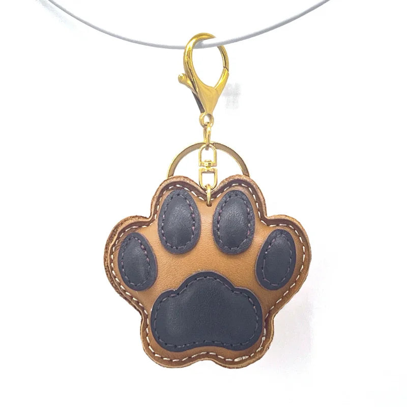 New Cute Cat Paw Key Ring Cow Leather Handbag Pendant Trendy Luggage Bag Accessories cat Footprint For Women and Men