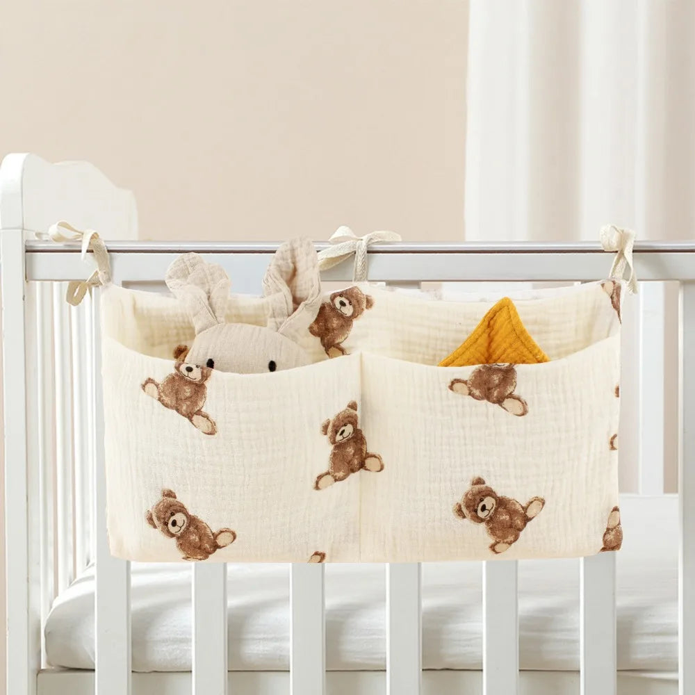 Space Saving Cotton Crib Storage Bag Large Capacity Dual-pocket Diaper Storage Bag Portable Stuff Organizer Stroller