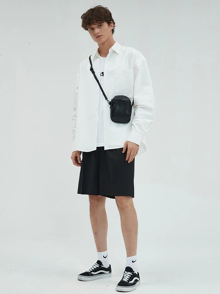 Casual Leather Crossbody   Hoof Bag for Men Composite Sheepskin Single Shoulder Phone Bag Trendy Vertical Mobile Pho...