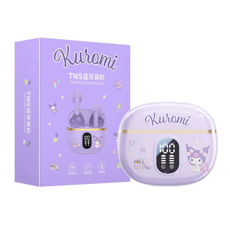 Original Sanrio TWS Bluetooth Earphones Clear Case Kuromi Wireless Headset Hello Kitty In-Ear Sport Noise Reduction Headphone