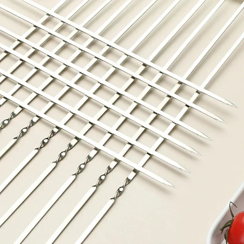 10-100pcs Reusable Stainless Steel Barbecue Skewers BBQ Needle Anti-skid Barbecue Meat Sticks Home Outdoor Camping Picnic Tools