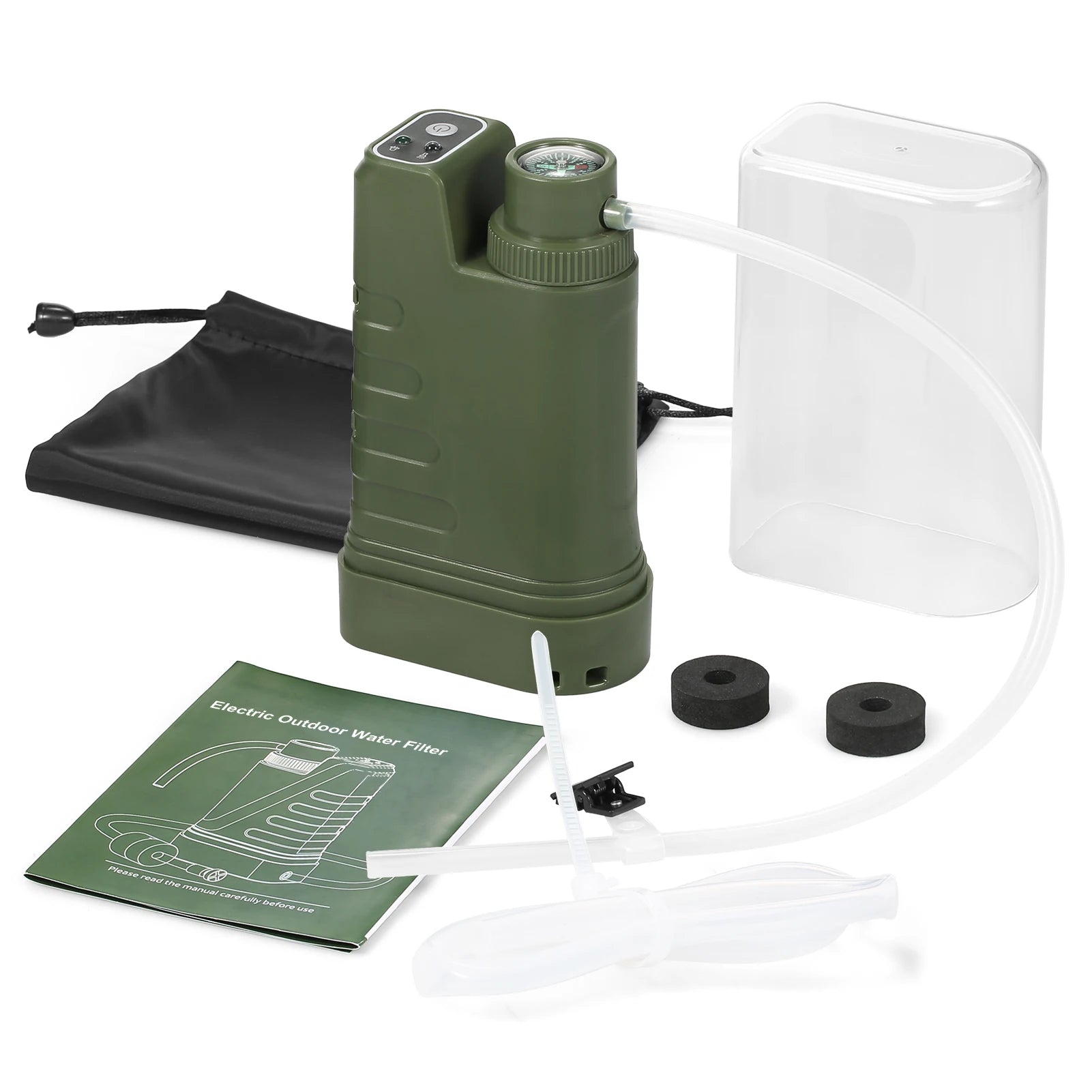 Electric Water Filtration System Survival Kit Portable USB Powered Water Filter with Night Light Compass Outdoor Camping Hiking