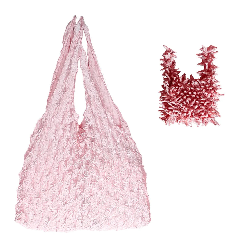 Folded Bubble Design Shopping Bag Swollen And Shrunken Hedgehog Shape Magic Bubble Bag Fashion Simple Craft Design Handbag