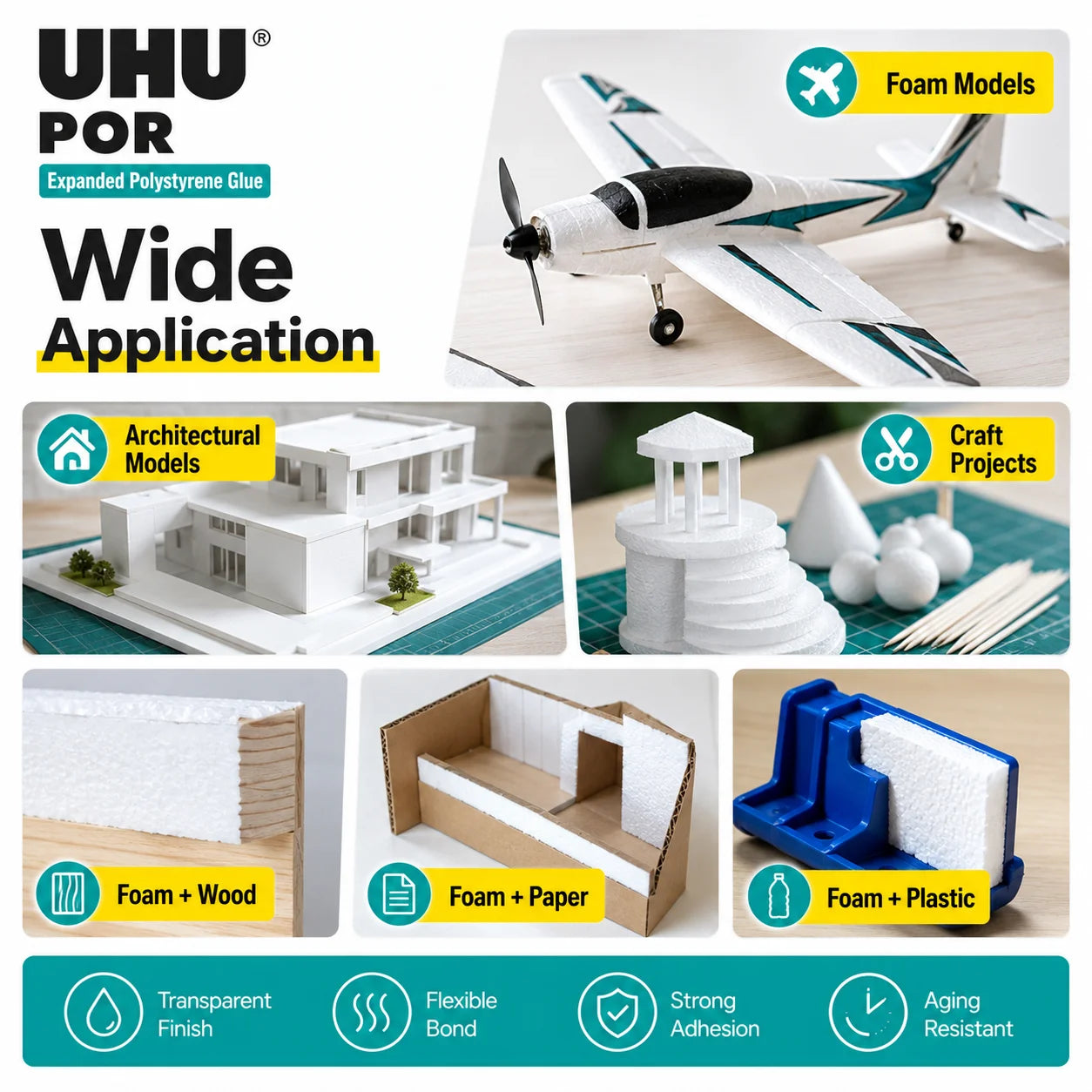 50ML Original UHU POR Glue Adhesive Quick-Setting Special Adhesive for Polystyrene Model-Making Glue Waterproof Transparent