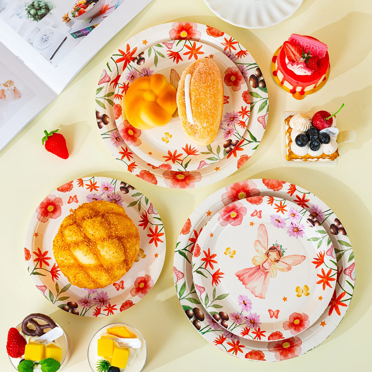 10/25/50pcs Floral Fairy Princess Paper Plates Disposable Butterfly Print Plates for Girls Enchanted Garden Party