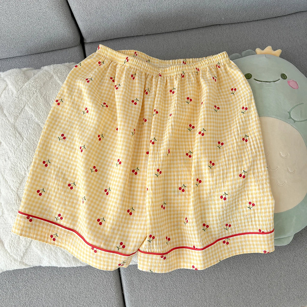Women's Summer Thin Pajamas with g Pattern, Short-Sleeved Shorts, Sweet and Cute, Can Be Worn Outside in Summer, Two-Piece Home Wear Set