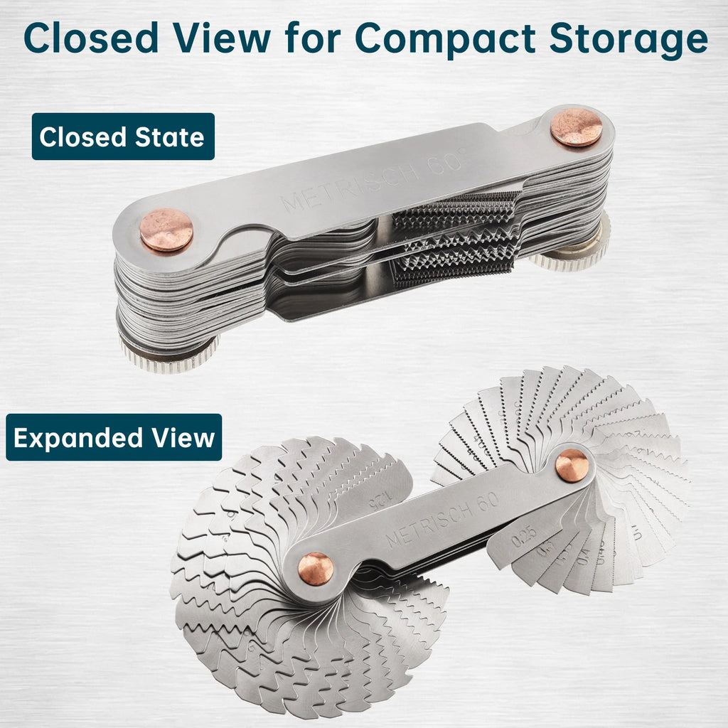 58 Pcs Blade Thread Pitch Gauge 55 60 Degree Whitworth Metric US Measuring Gage Screw Thread Pitch Gauge with Metal Nut